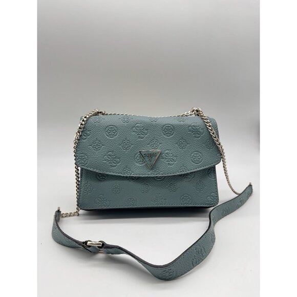 GUESS Cresidia logo embossed convertible small shoulder crossbody bag -Teal - Picture 7 of 14